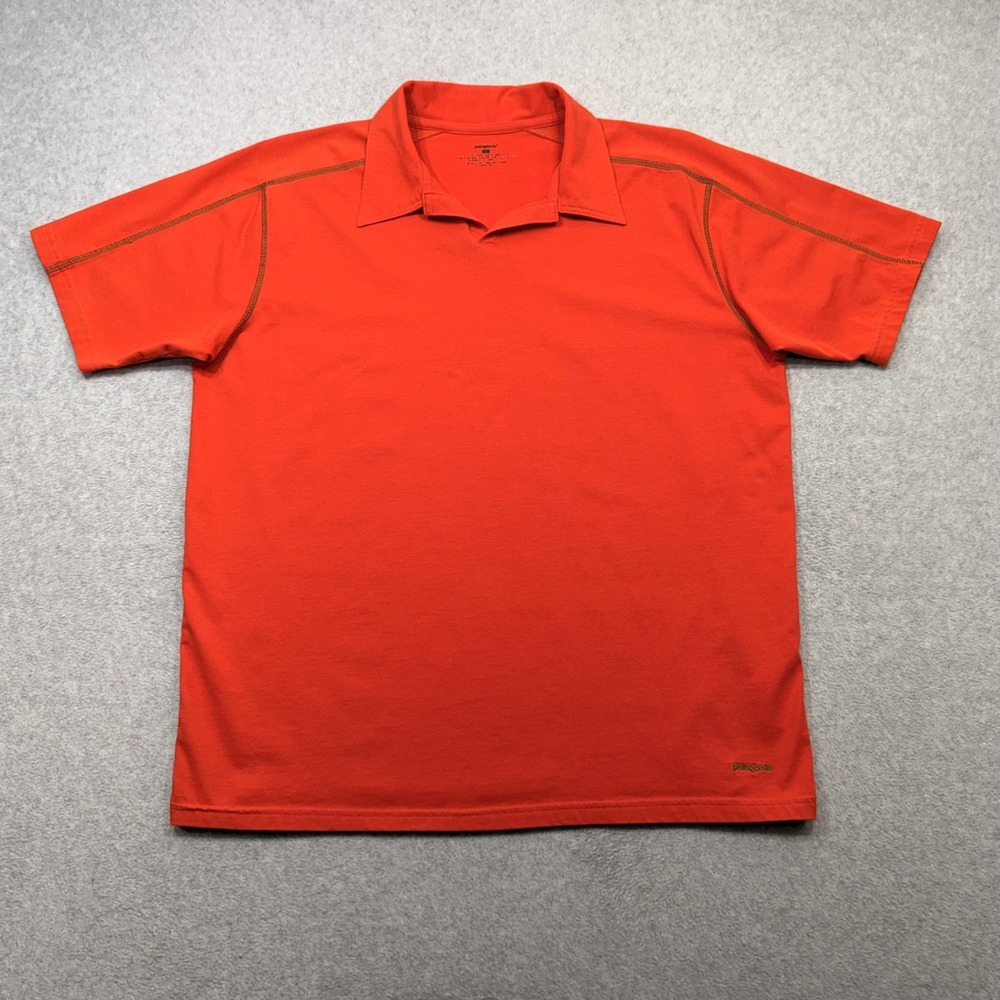 Patagonia Stretch Polo Shirt Mens Large Orange Performance Outdoor Casual Logo